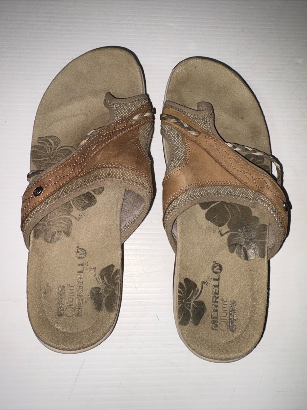 Merrell Women's Tan Brown Braided Leather Slide Sandals
